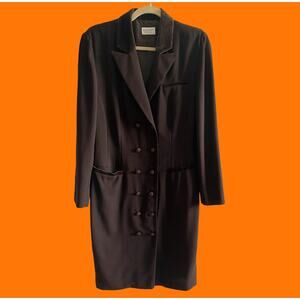 90's vintage brown velvet trim long jacket double breasted trench coat S/M